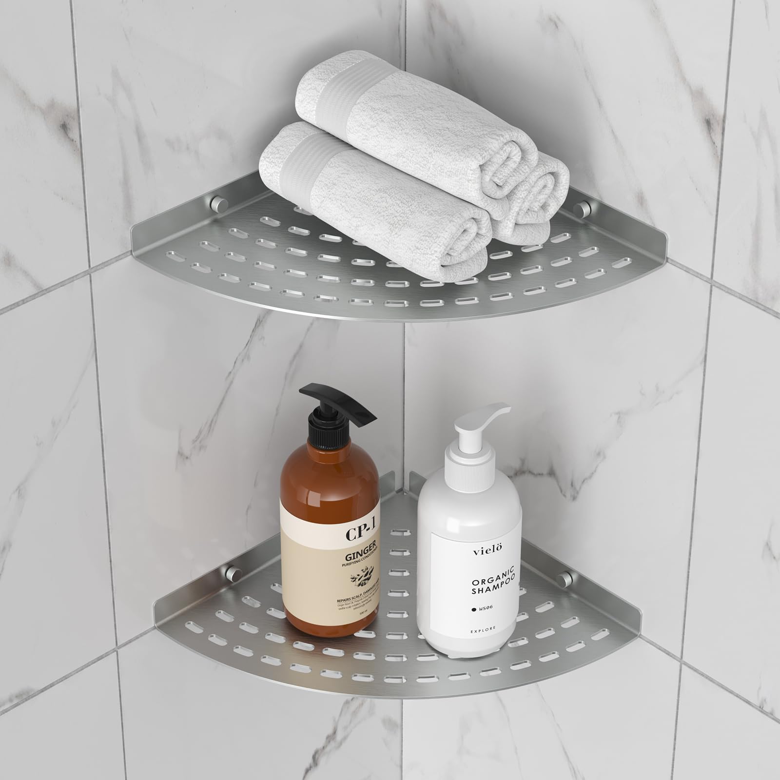 LFBA 2 Pack Corner Shower Shelves 304 Stainless Steel Shower Corner Shelf Brushed Nickel Bathroom 8 in Prevent Rust Drilling Installation