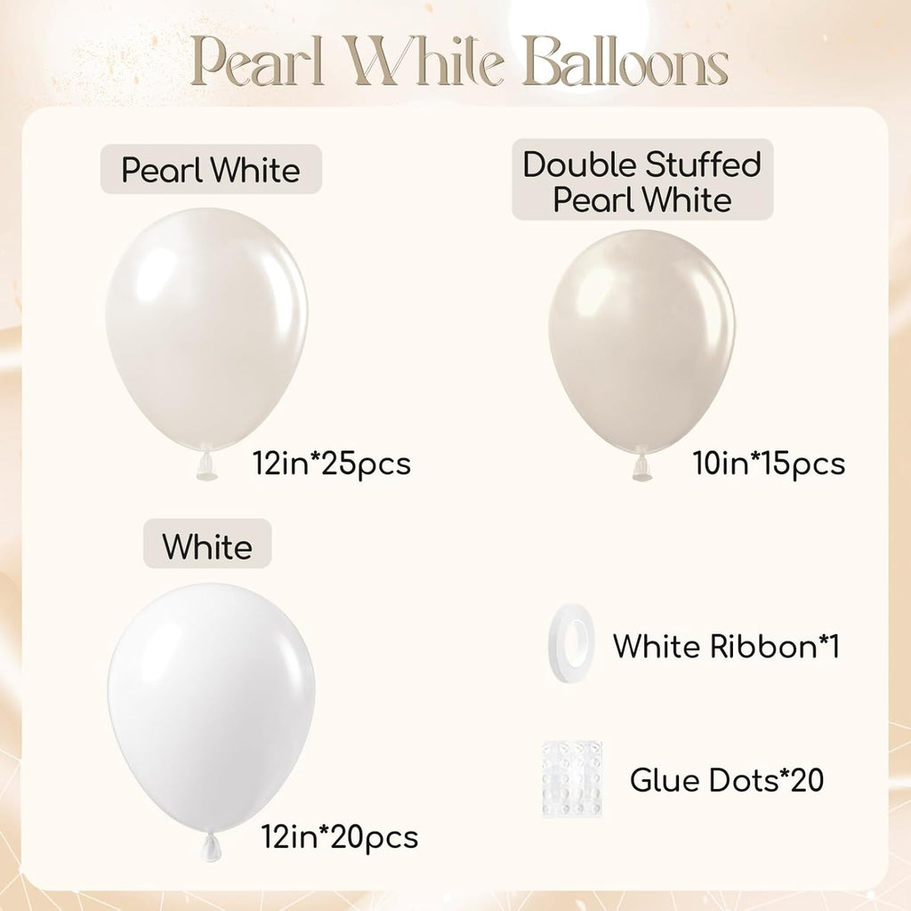 Skiennix 12-Inch Double Stuffed Pearl Balloons - Elegant Pearl White Latex for Weddings & Parties