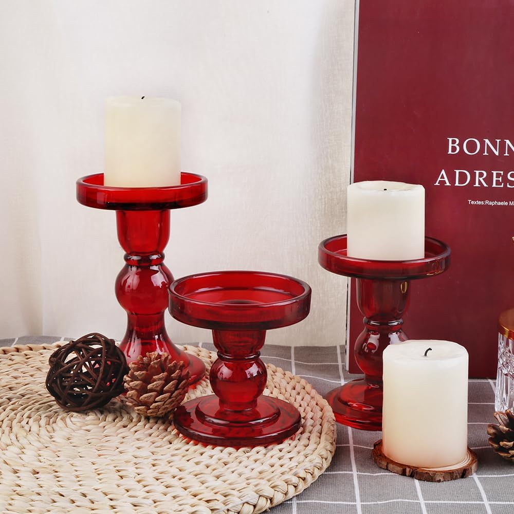Regine Switzerland 6-Piece Red Glass Candlestick Set - Elegant Crystal Holders for Weddings & Decor