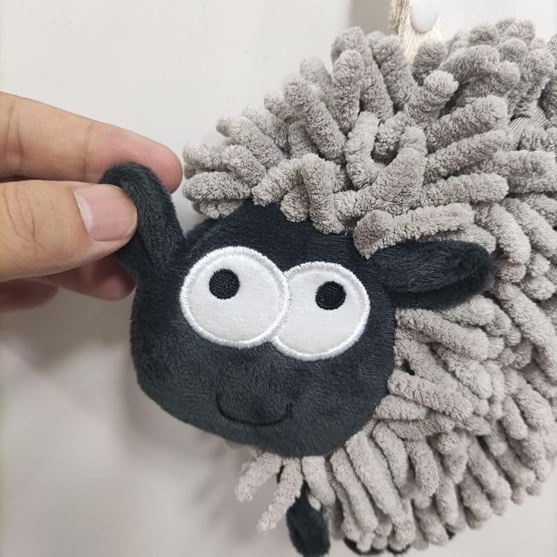 Heikrdo Funny Sheep Hand Towel - Soft Absorbent Hanging Washcloth - Grey