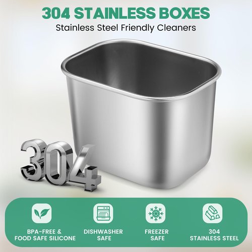 FANCILLA Snackle Box Container, 8 Compartment Stainless Steel Divided Serving Tray with Lid and Handle - Dishwasher Safe Clear Travel Party Snack Box, Versatile for Fruit Candy Nuts Veggie
