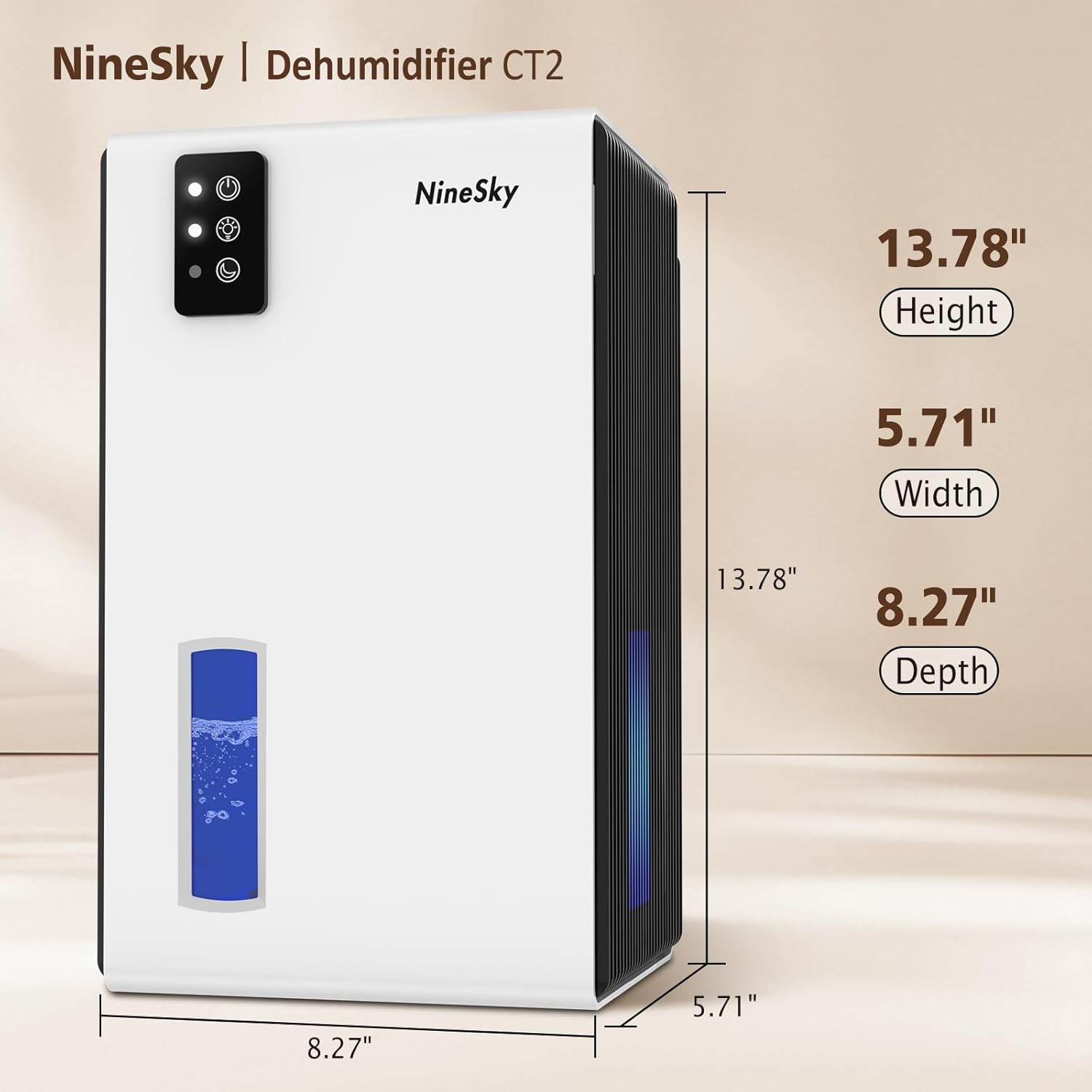 NineSky Dehumidifier - 1000 Sq.Ft. Capacity with 95Oz Tank | Quiet Operation & 7-Color Ambient Light