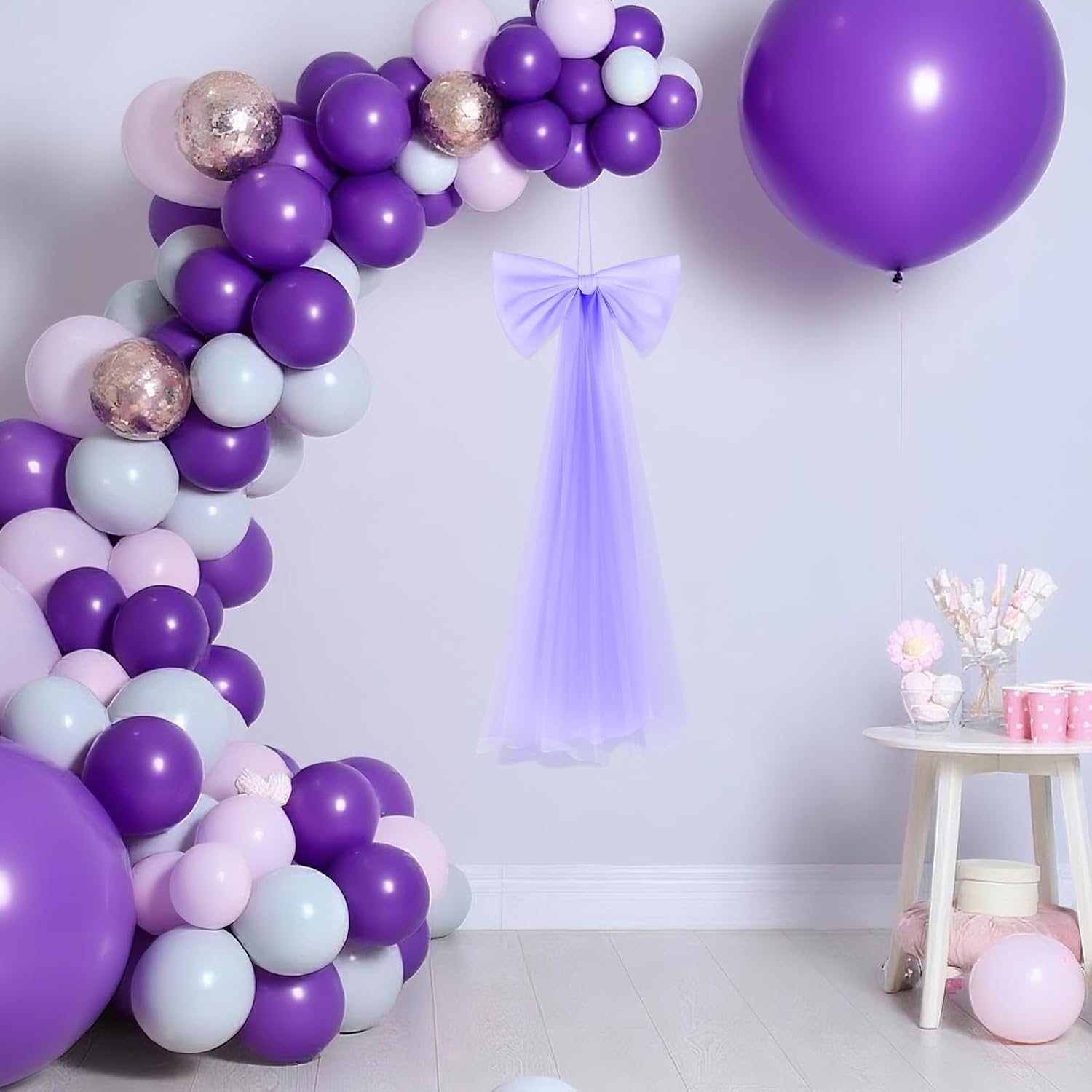 Zeyune Giant Purple Bow Wall Decor - 13.4 x 28.7 Inch Ribbon for Birthday, Wedding & Baby Showers