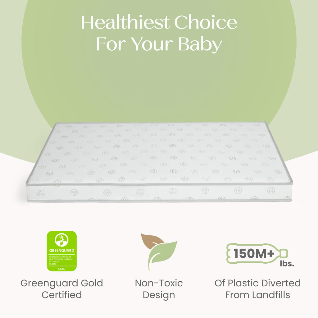 Twinkle Galaxy 3-inch Mini/Portable Crib Mattress - Sustainably Sourced Fiber Core - Waterproof - GREENGUARD Gold Certified (Non-Toxic) - Trusted 10 Year Warranty