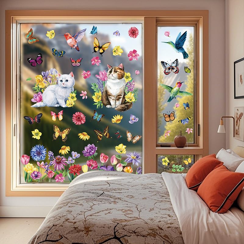 Spring Flower & Butterfly Window Clings - 88pcs Set