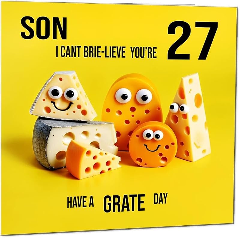 Funny 27th Birthday Card for Son - Cheesy Pun Greeting Card