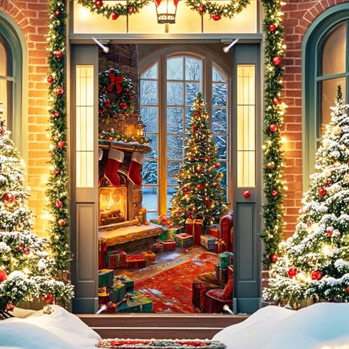 Christmas Door Cover Banner - Merry Christmas Scene, 70.87x35 Inches, Polyester, Variation HD04458