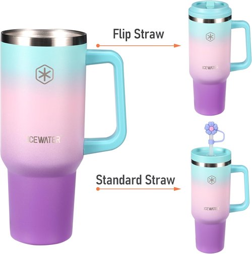 ICEWATER 40 oz Insulated Tumbler - 100% Leak Proof with 2 Lids & Handle | Cup Holder Friendly (Violet)