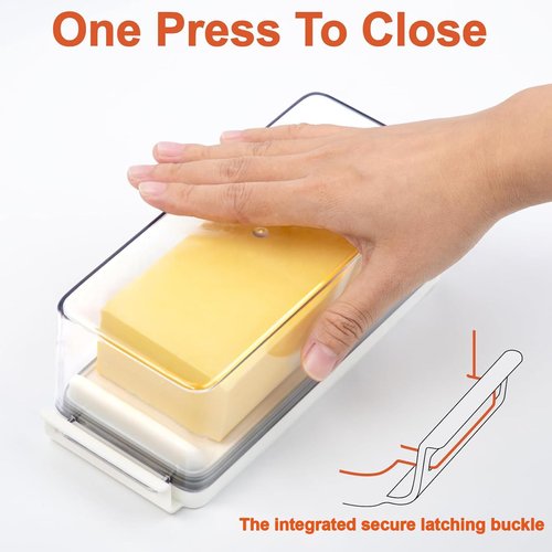 Airtight Butter Dish with Lid for for Countertop and Refrigerator Door Shelf, Butter Keeper with Safety Lock, Butter Holder for East/West Coast Butter, One Press to Close, BPA Free, Dishwasher Safe