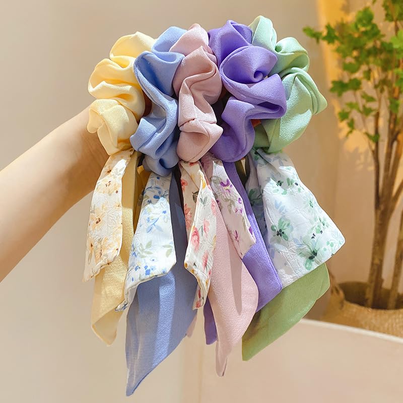 Chiffon Bow Scrunchies 2pcs Large Yellow Hair Tie Bows for Women