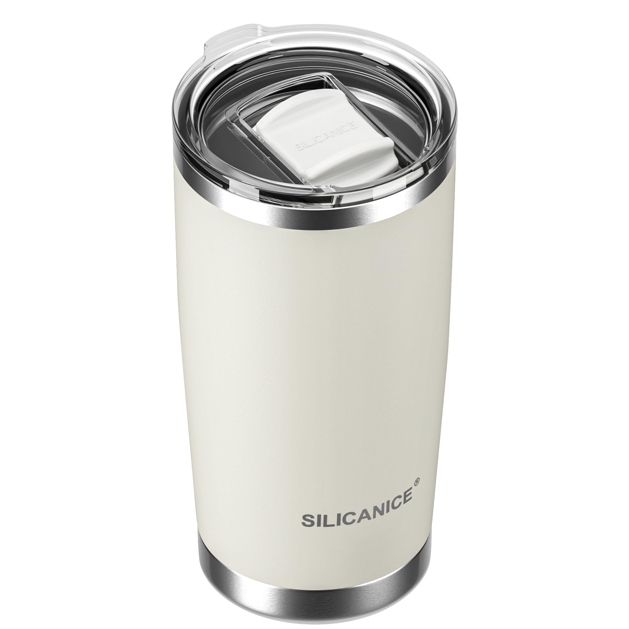 20oz Hygienic Stainless Steel Vacuum Insulated Tumbler w/ Easy-On/Easy-Off Lid - Removable slider, Double Wall 18/8 Travel Mug, BPA-Free, Fits Cup Holders, Premium Quality, Smart Value - Cream