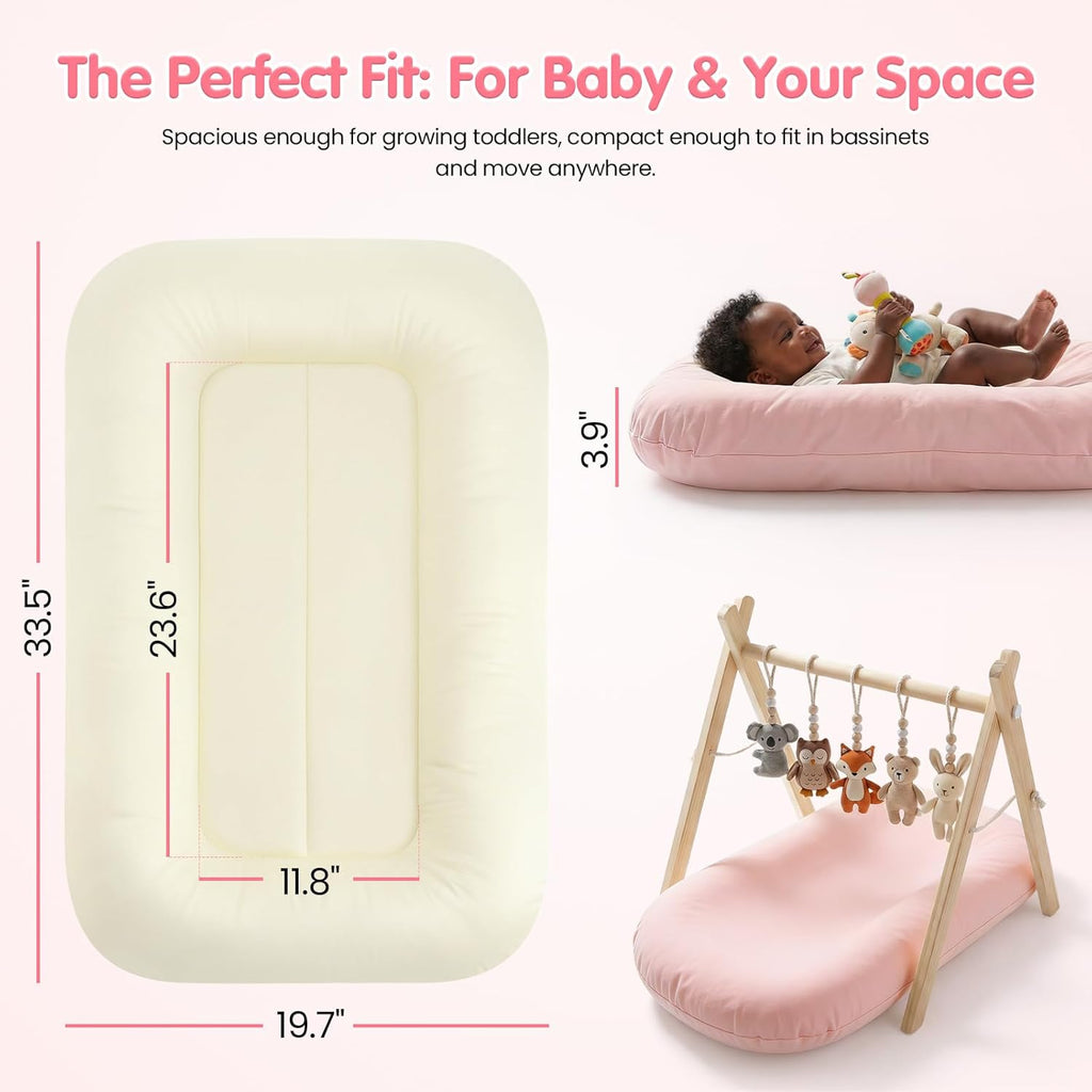 Skiennix Infant Support Cushion - Portable Baby Lounger & Tummy Time Mat, Soft Cotton, Waterproof, Pink