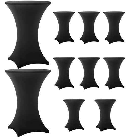 Lemict Cocktail Table Covers - 10 Pack 32x43 Inch Table Cloth - Black Fitted Stretch Spandex Round High Top Tablecloth for Party, Bar, Birthday, Pub, Banquet