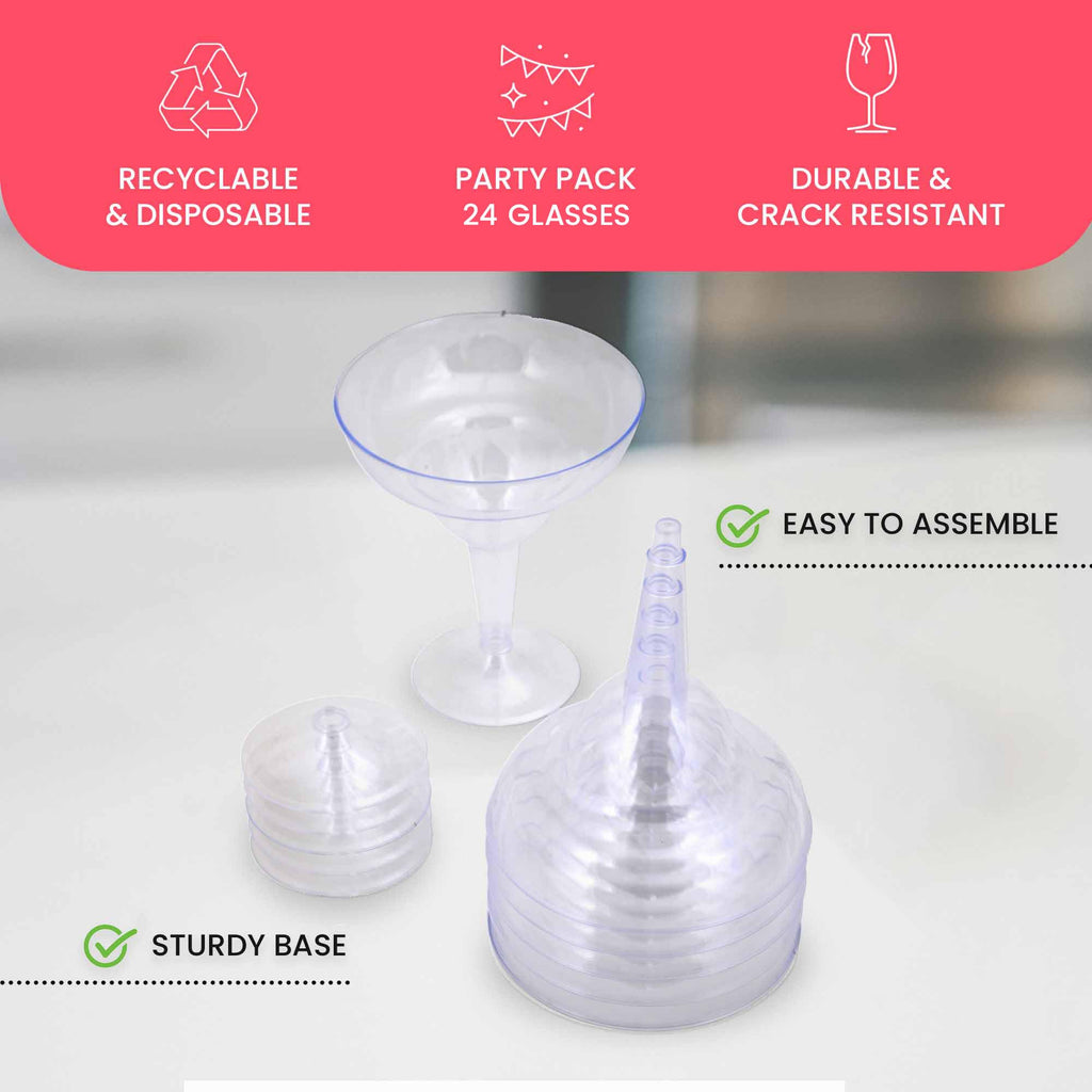 Stock Your Home Clear Plastic Margarita Glasses Disposable (Set of 24) Decorations for Cinco de Mayo Parties, Cocktail Cups for Tropical Party Supplies - Large 12 oz Hurricane Glasses