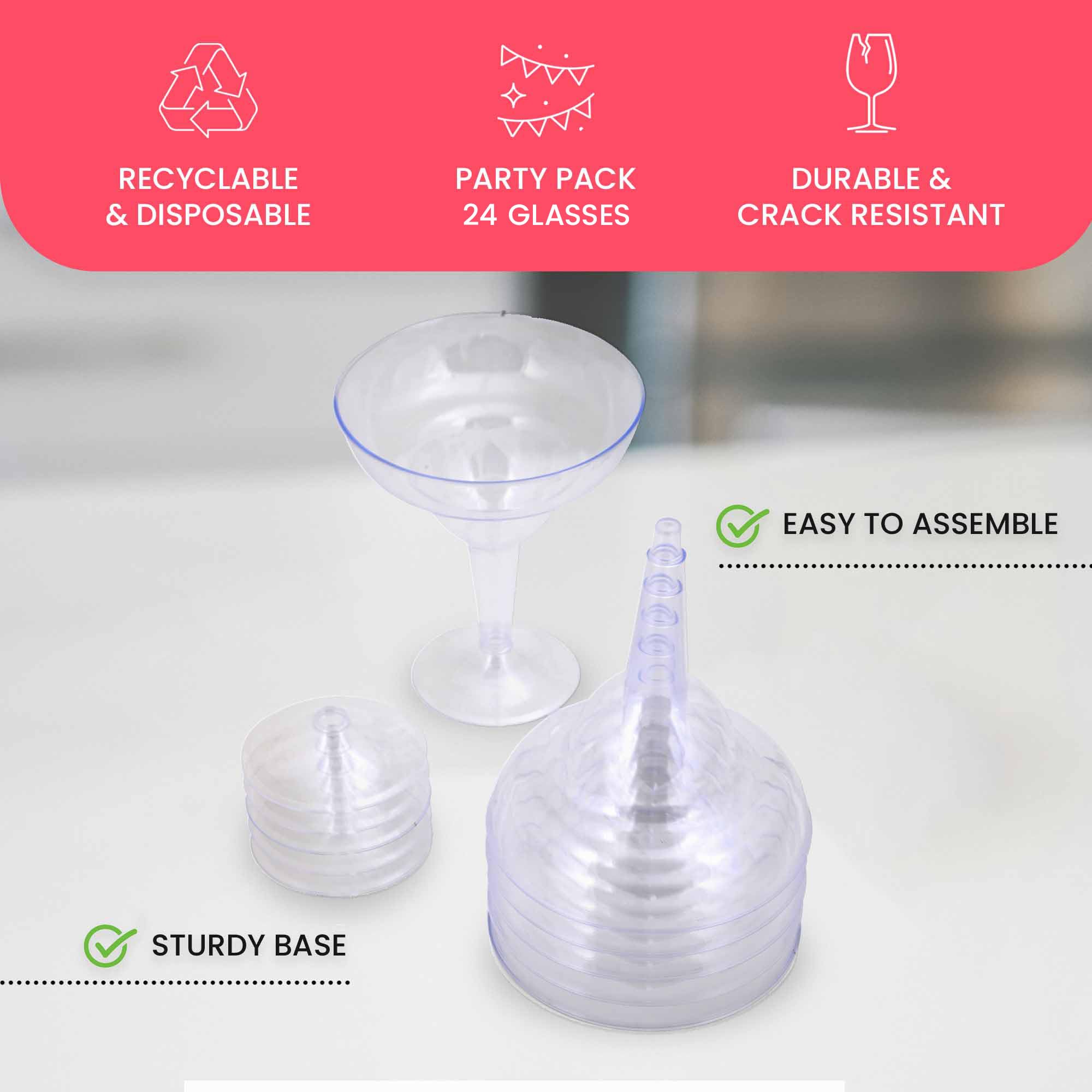Stock Your Home Clear Plastic Margarita Glasses Disposable (Set of 24) Decorations for Cinco de Mayo Parties, Cocktail Cups for Tropical Party Supplies - Large 12 oz Hurricane Glasses