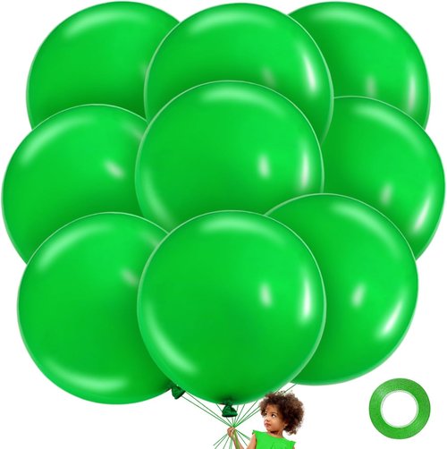 LEEZZIZZ 36-Inch Green Giant Balloons - Jumbo Latex Balloons for Kids' Party & Wedding Decor | 9 Pack