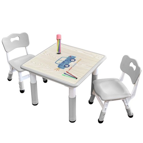JIAOQIU Kids Table & Chair Set with Adjustable Toddler-Safe Non-Slip Legs, Activity & Graffiti-Proof Desktop Ages 3-12
