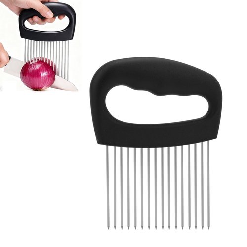 Onion Holder for Slicing, Extra-Large Stainless Steel Tomato and Potato Slicer with 16 Long Needles Versatile Food Slice Holder Home Kitchen Tool for Meat Onion Tomato Potato