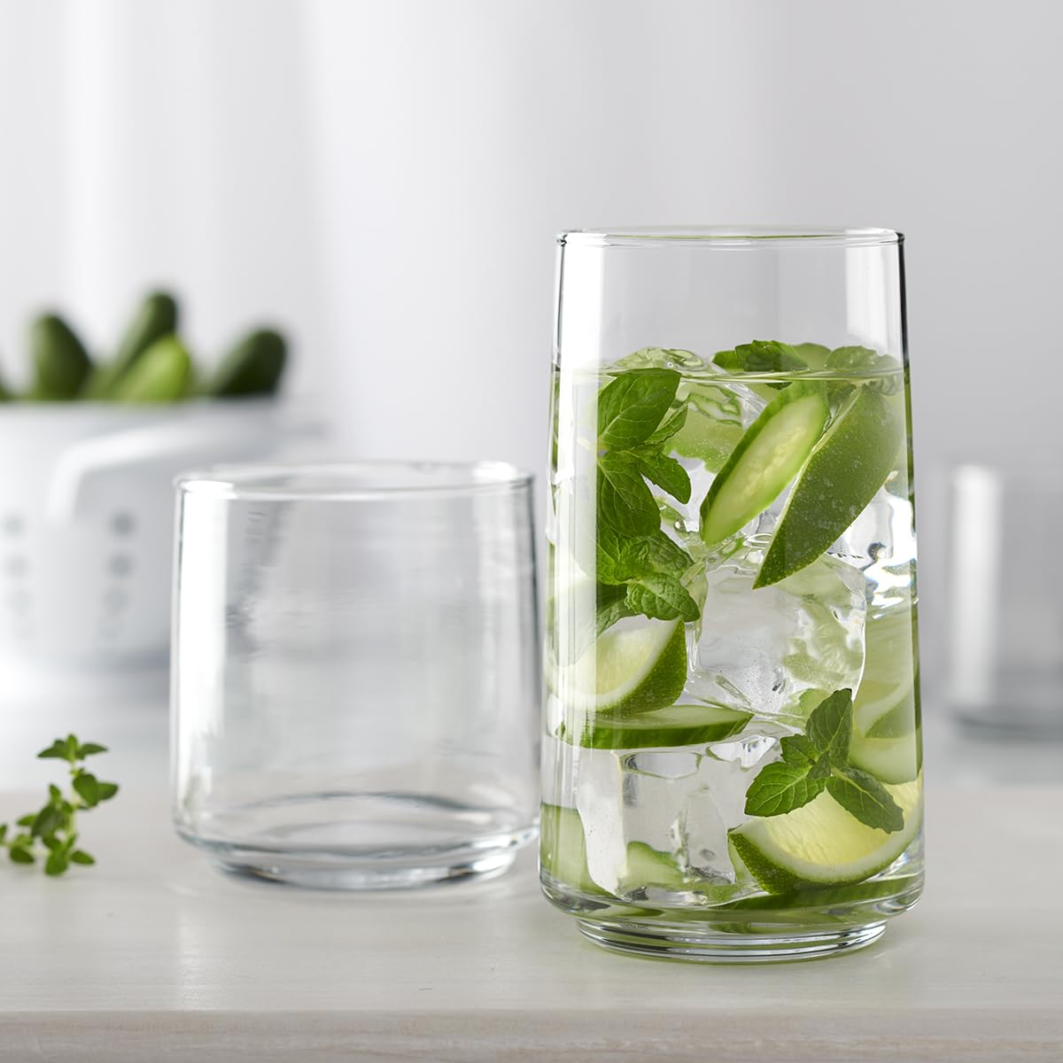 Anchor Hocking Finlandia Drinking Glasses, 16 Piece Set, (8) 12 Ounce, (8) 16 Ounce, Clear Glass
