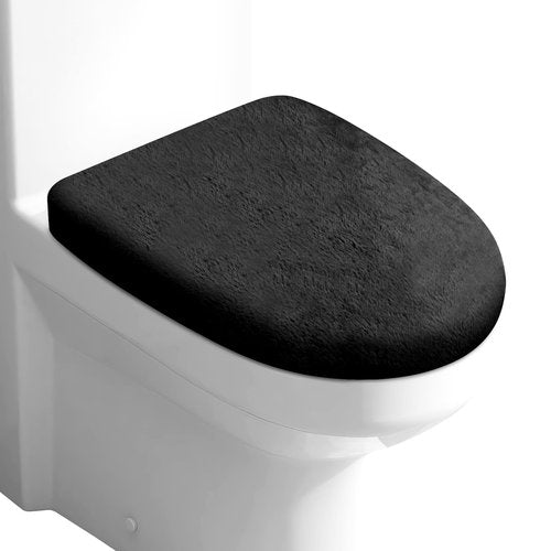 Microfiber Toilet Lid Cover, Soft Velvet Toilet Cover; Absorbent, Machine Washable, Comfortable, Durable Adjustable Toilet Seat Cover Fits Most Toilet Lids (Black)