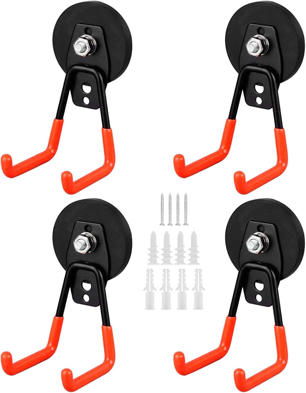 Skiennix Magnetic Hooks - Heavy Duty 4 Pack with Anti-Slip Coating | Ideal for Garage & Workshop Use