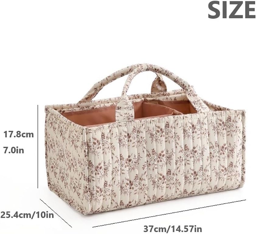 MOMIGO Floral Baby Diaper Caddy Organizer - Stylish Water-Resistant Nursery Storage Basket | Perfect for Diapers & Wipes (Orange)