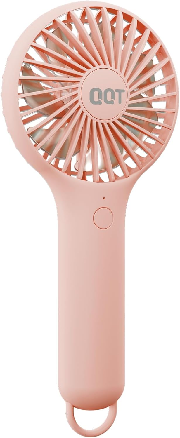 QQT Mini Handheld Fan - Portable USB Rechargeable Personal Fan with 3 Speeds | Strong Airflow for Travel & Outdoor (Pink)