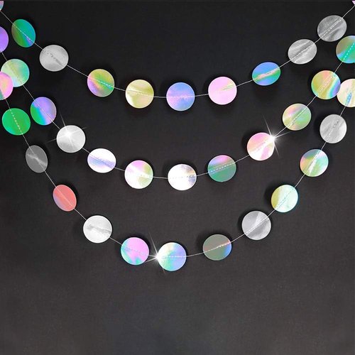 Cheerland Iridescent Party Decorations - Holographic Circle Garlands for Disco Theme Events | Birthday & Graduation Decor