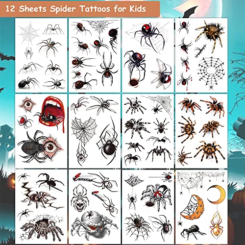 Hohamn Halloween Spider Temporary Tattoos for Kids Party Favors 12 Sheets