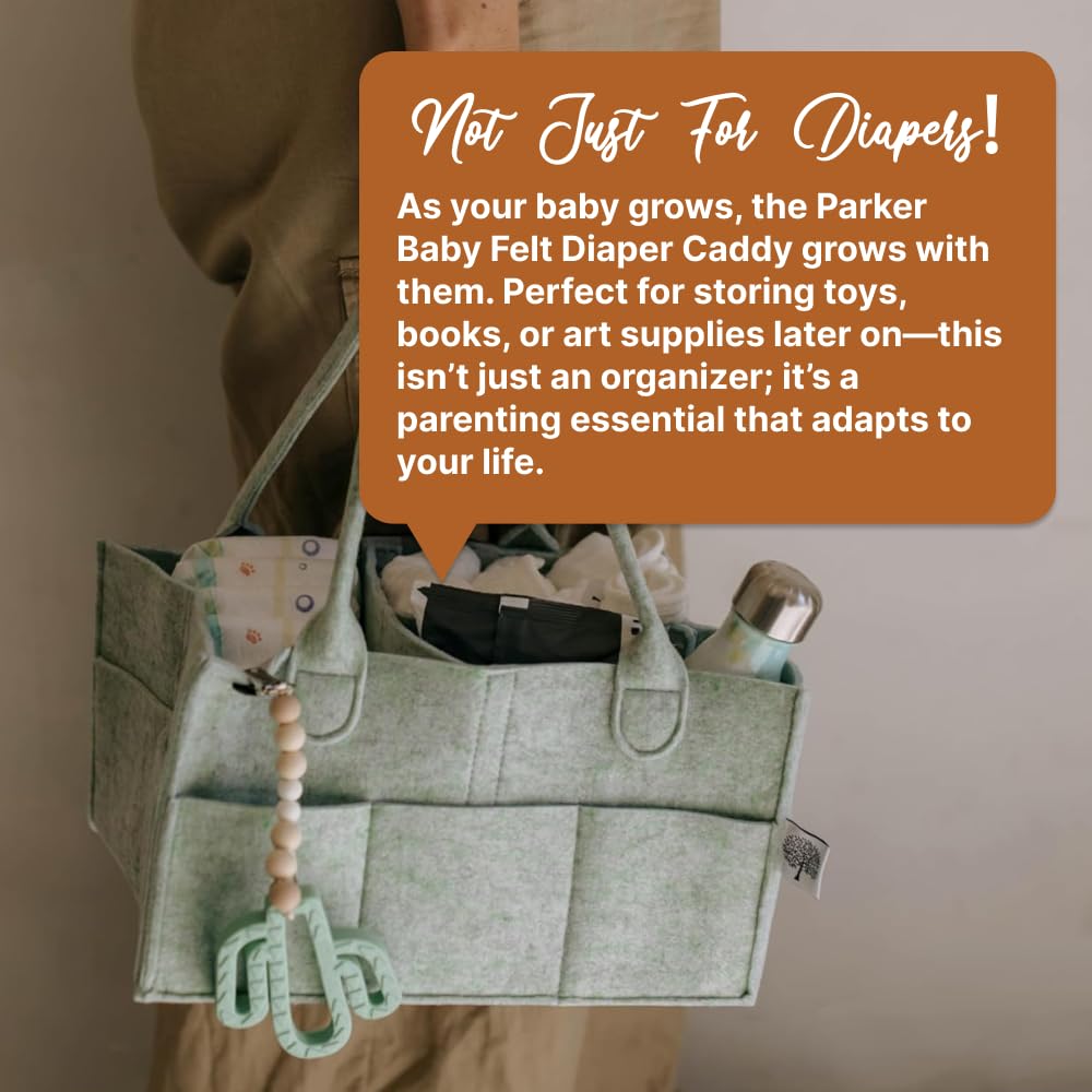 Parker Baby Diaper Caddy - Large Nursery Storage Bin & Car Organizer for Diapers & Wipes - Sage Green