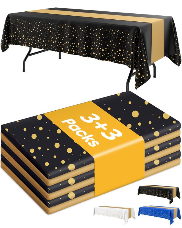Niuara Black and Gold Tablecloth and Runner Set - 3+3 Pack for 6ft Tables