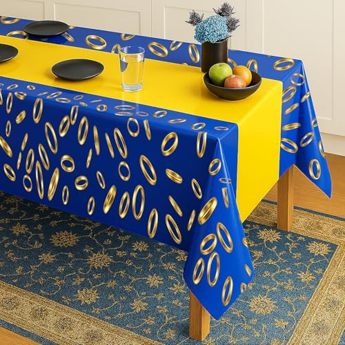 3-Pack Blue & Gold Ring Print Plastic Tablecloths - 108x54