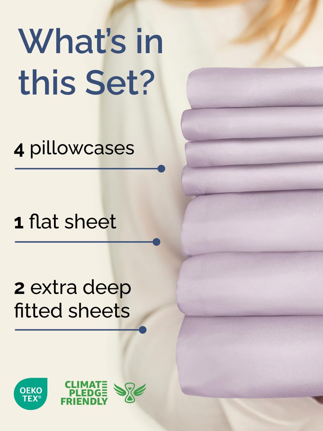 Skiennix Extra Deep Split King Sheet Set - 7 Piece Breathable Cooling Bedding - Soft Wrinkle-Free Light Lavender