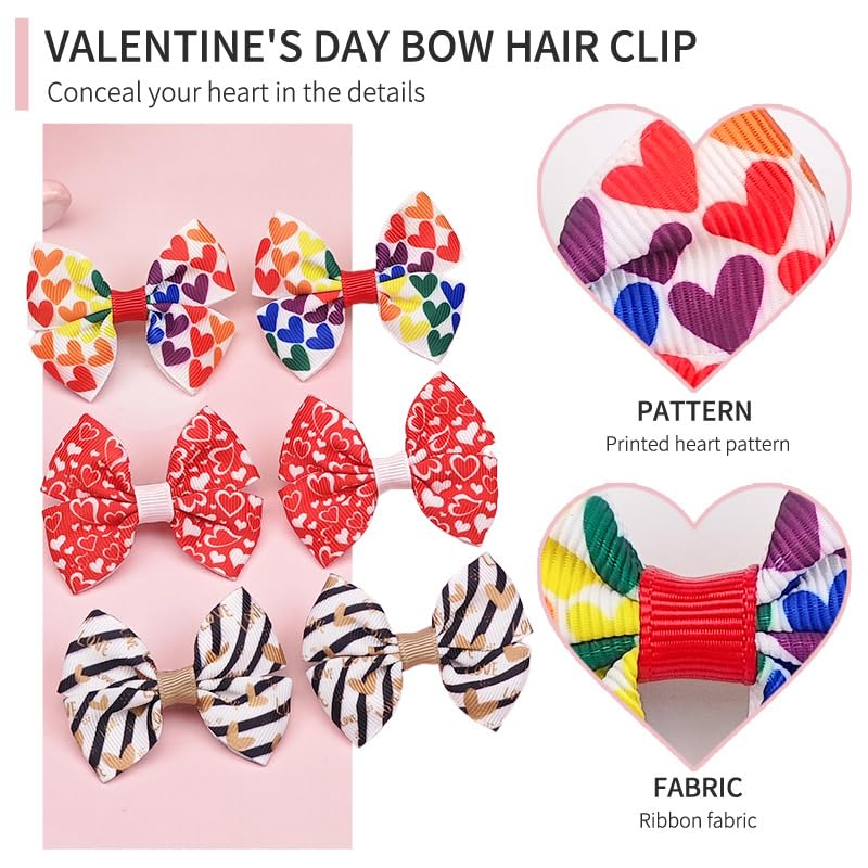 Valentine's Day Glitter Heart Hair Bow Alligator Clips Set