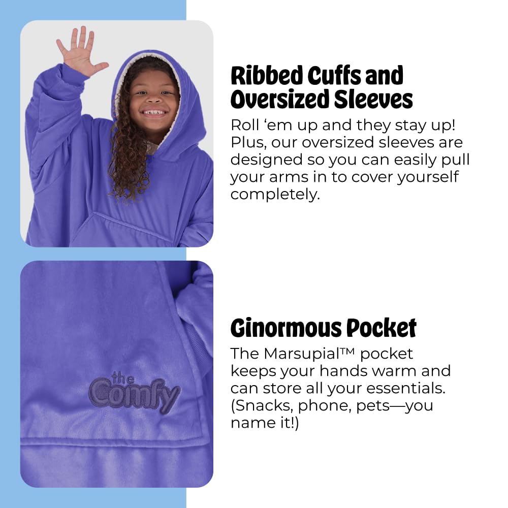 THE COMFY Original Jr | From Shark Tank | Patented | Kids Oversized Sherpa Wearable Blanket Hoodie | Gift for Boys & Girls | One Size