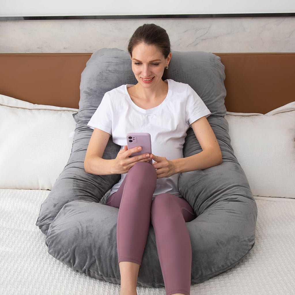 MOON PINE U-Shaped Pregnancy Pillow - Full Body Maternity Support with Cover | Dark Grey
