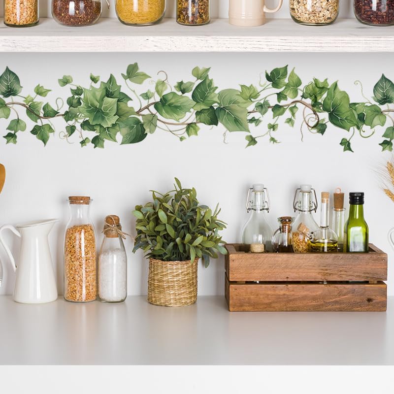 Green Leafy Vine Wall Decals, Peel and Stick Vinyl Plant Wall Stickers
