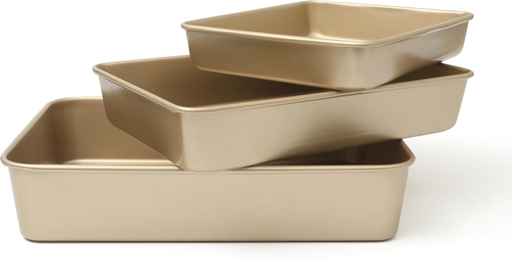 Martha Stewart Gallen 3-Piece Baking Pan Set | Nonstick Ceramic, PFA-Free, Oven Safe to 450°F - Champagne