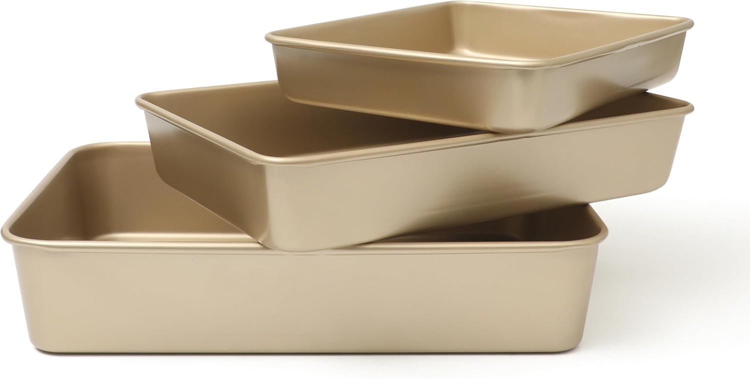 Martha Stewart Gallen 3-Piece Baking Pan Set | Nonstick Ceramic, PFA-Free, Oven Safe to 450°F - Champagne