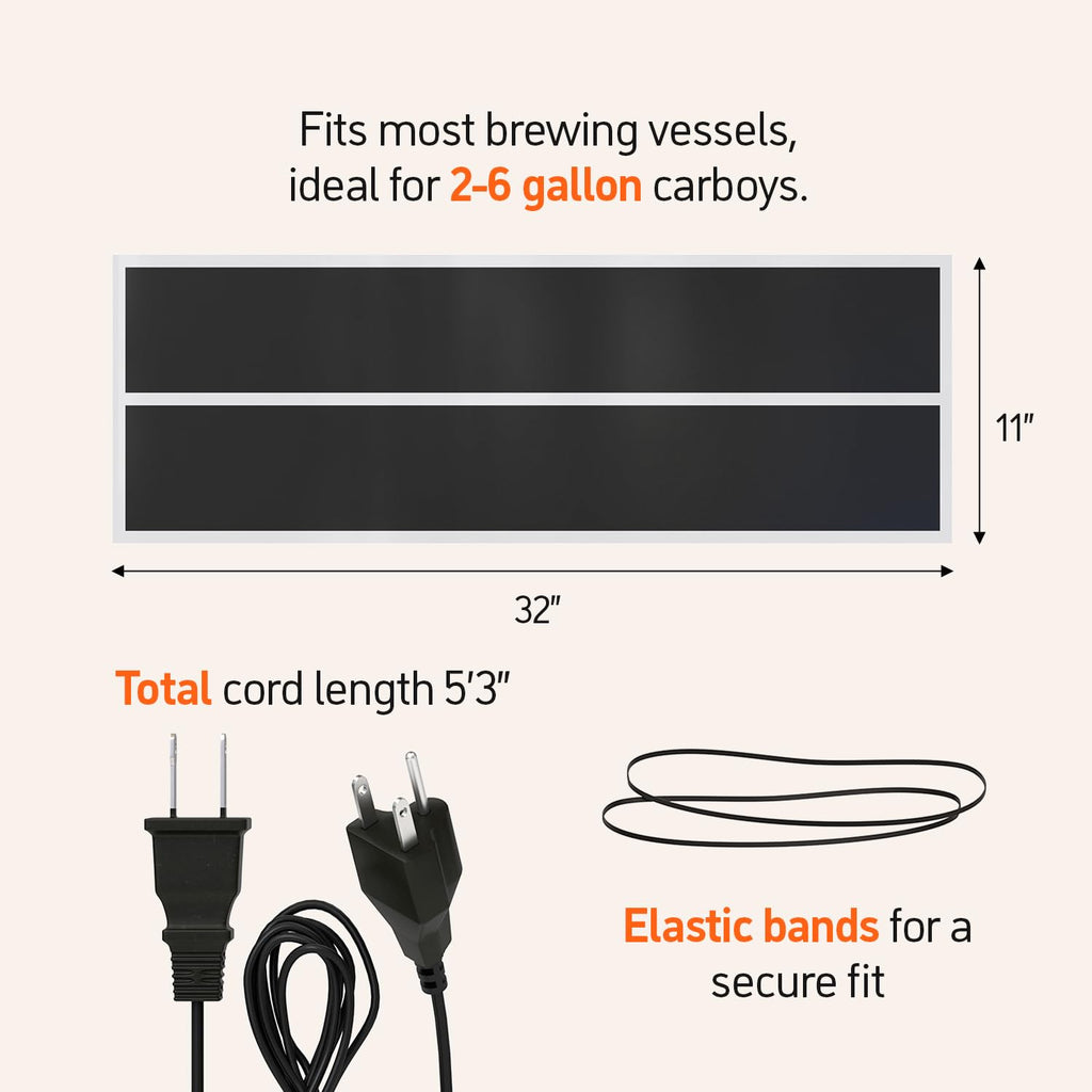 Fermentation Heater Carboy Warmer - Kombucha Heating Wrap with Thermostat for Temperature Control - Electric Heat Pad Belt for Home Fermenting & Brewing - Fits Most Fermenter Vessels 2 to 8 Gallons