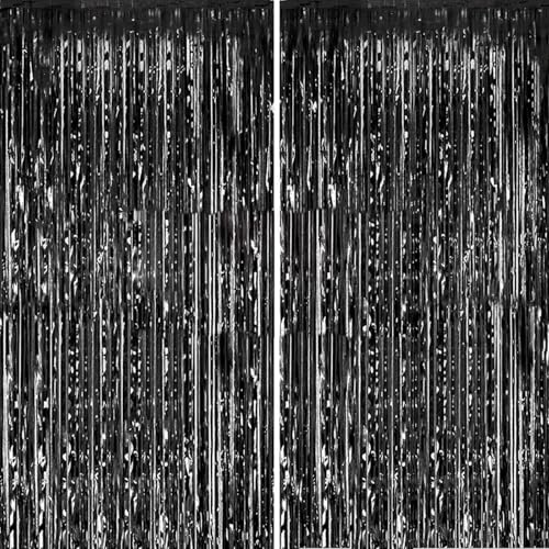 2 Pack Tinsel Foil Fringe Curtains 3.3ft x 6.6ft Shiny Party Backdrop