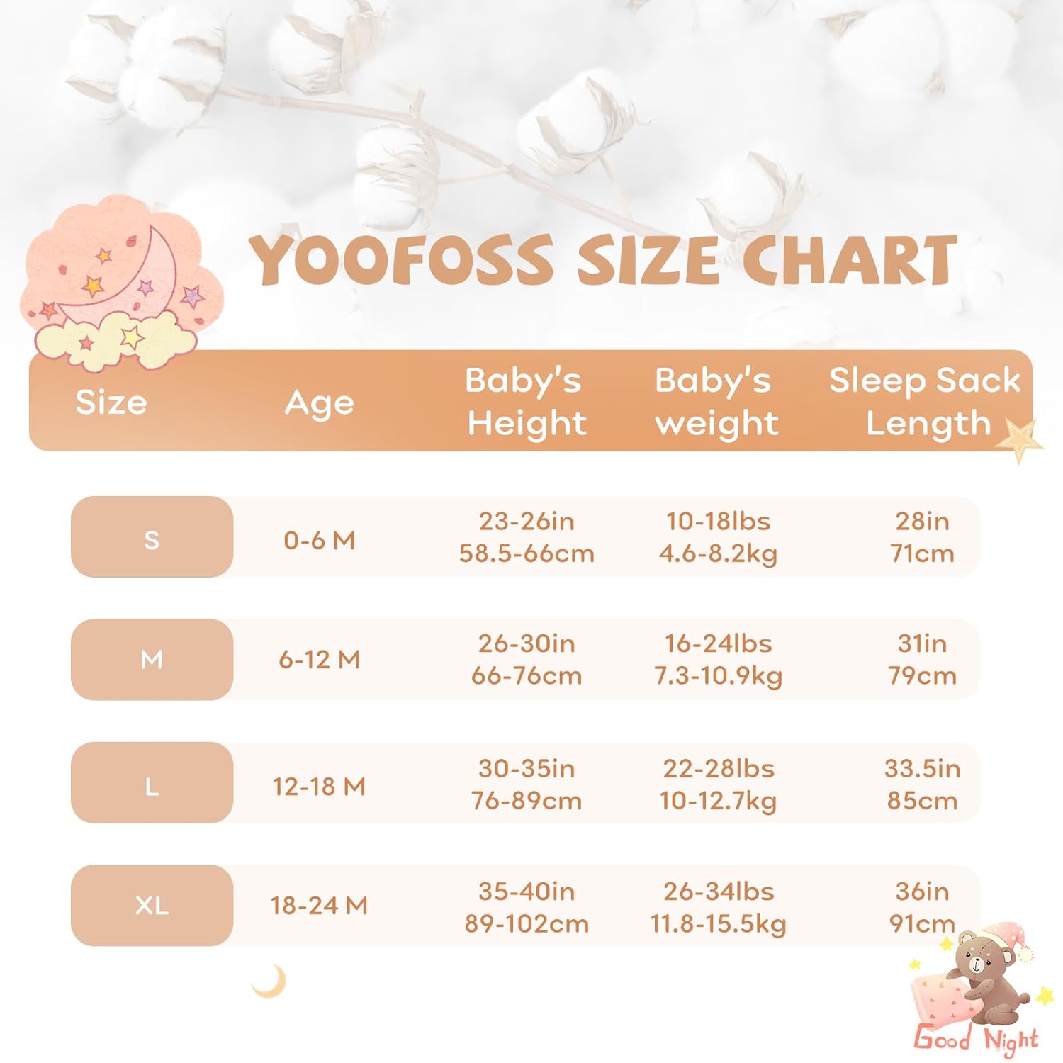 Yoofoss Baby Sleep Sack - 100% Organic Cotton Wearable Blanket | 2-Way Zipper, 0.5 TOG, 12-18 Months