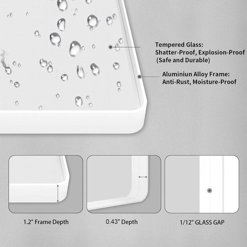LOAAO Bathroom Mirror - 20x30 Inch White Metal Framed Vanity Mirror | Large Rounded Rectangle, Anti-Rust, Versatile Hanging Options