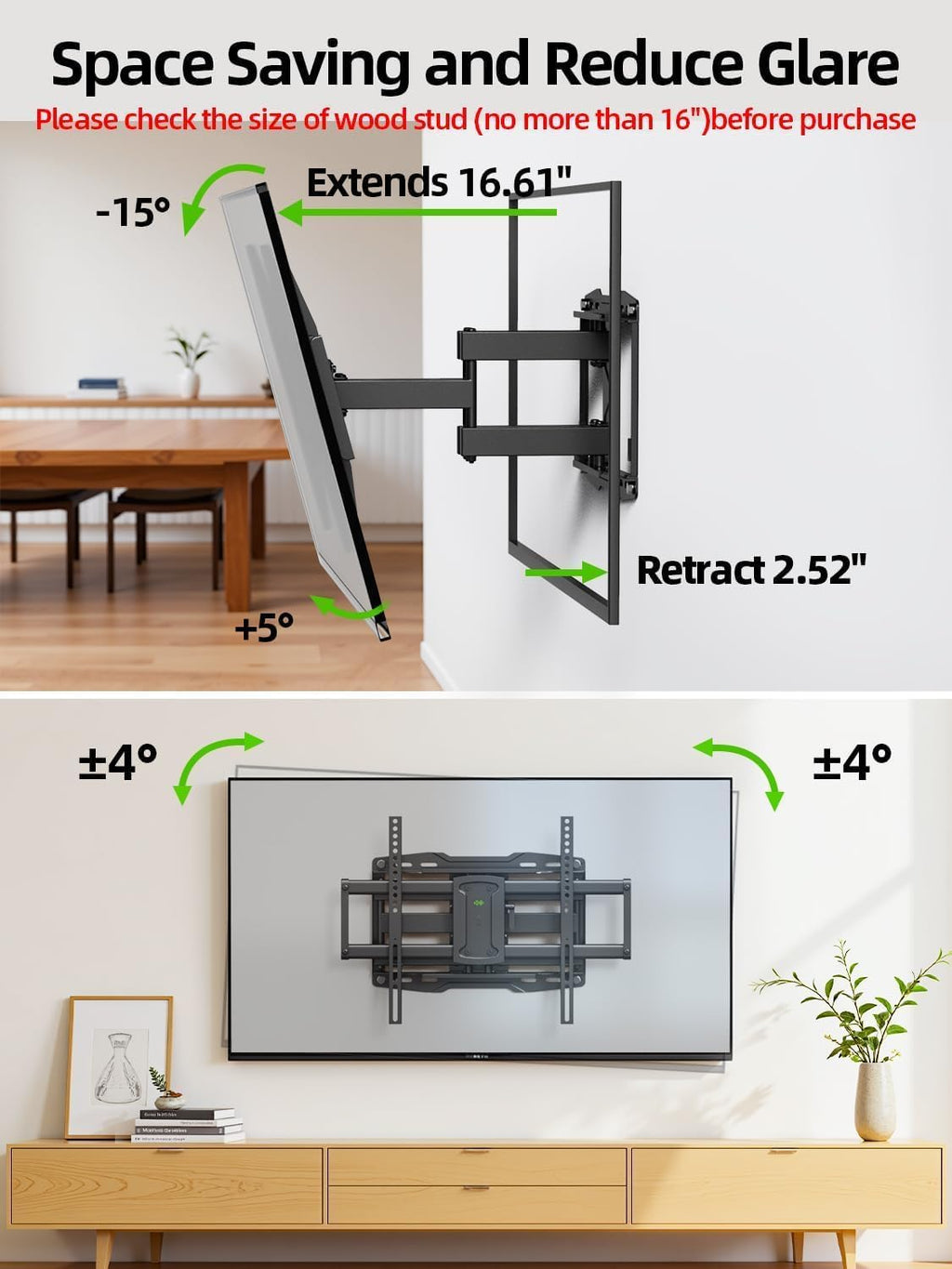 USX Mount Full Motion TV Wall Mount - Swivel & Tilt for 42-86 Inch TVs | Dual Articulating Arms, VESA 600x400mm, Max 132lbs