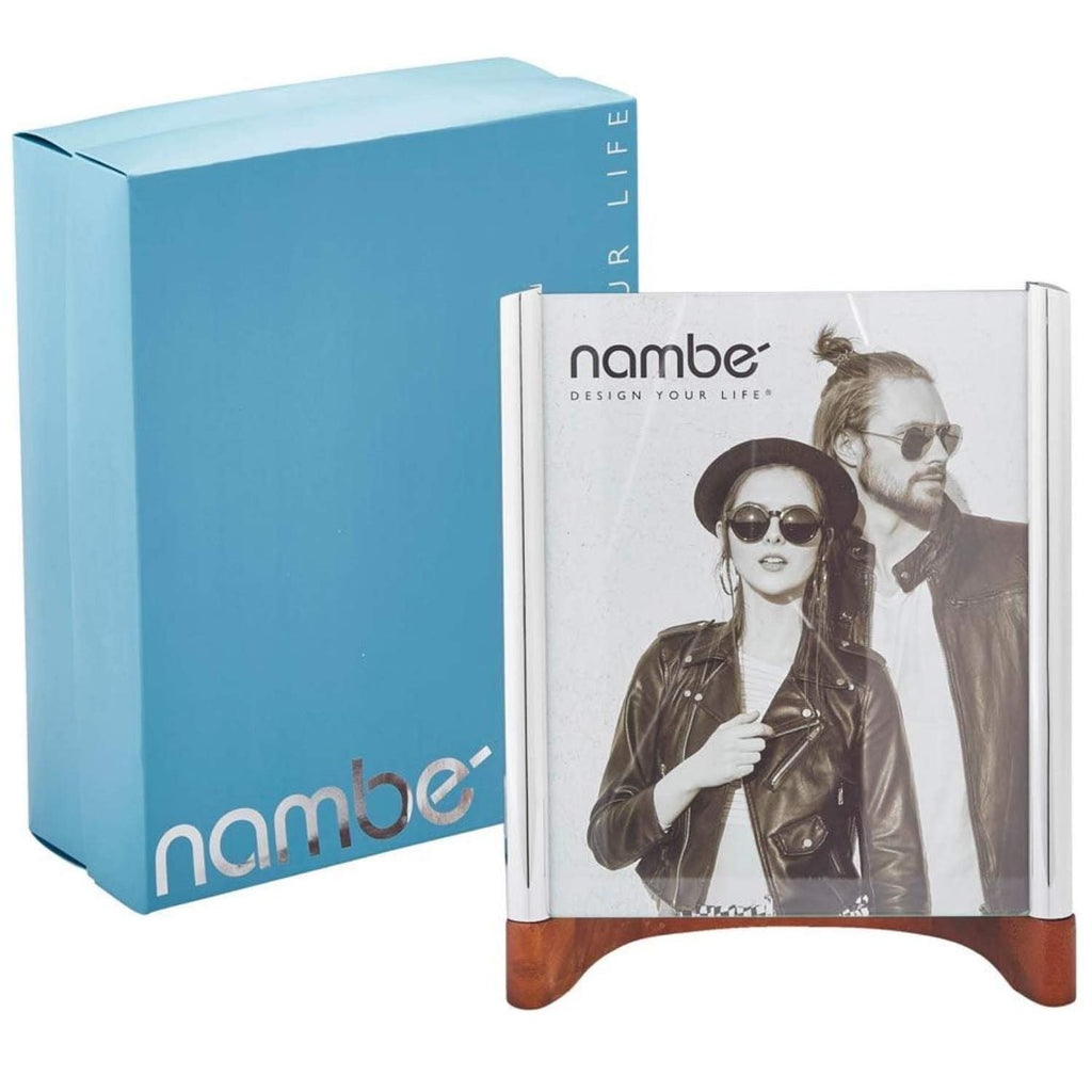 nambe Sky View Picture Frame, 8 by 10 - Inch | Photo Frame with Tempered Glass | Tabletop Display Family, Friends, Wedding Gift, Home Office Décor | Nambe Alloy, Acacia Wood and Glass