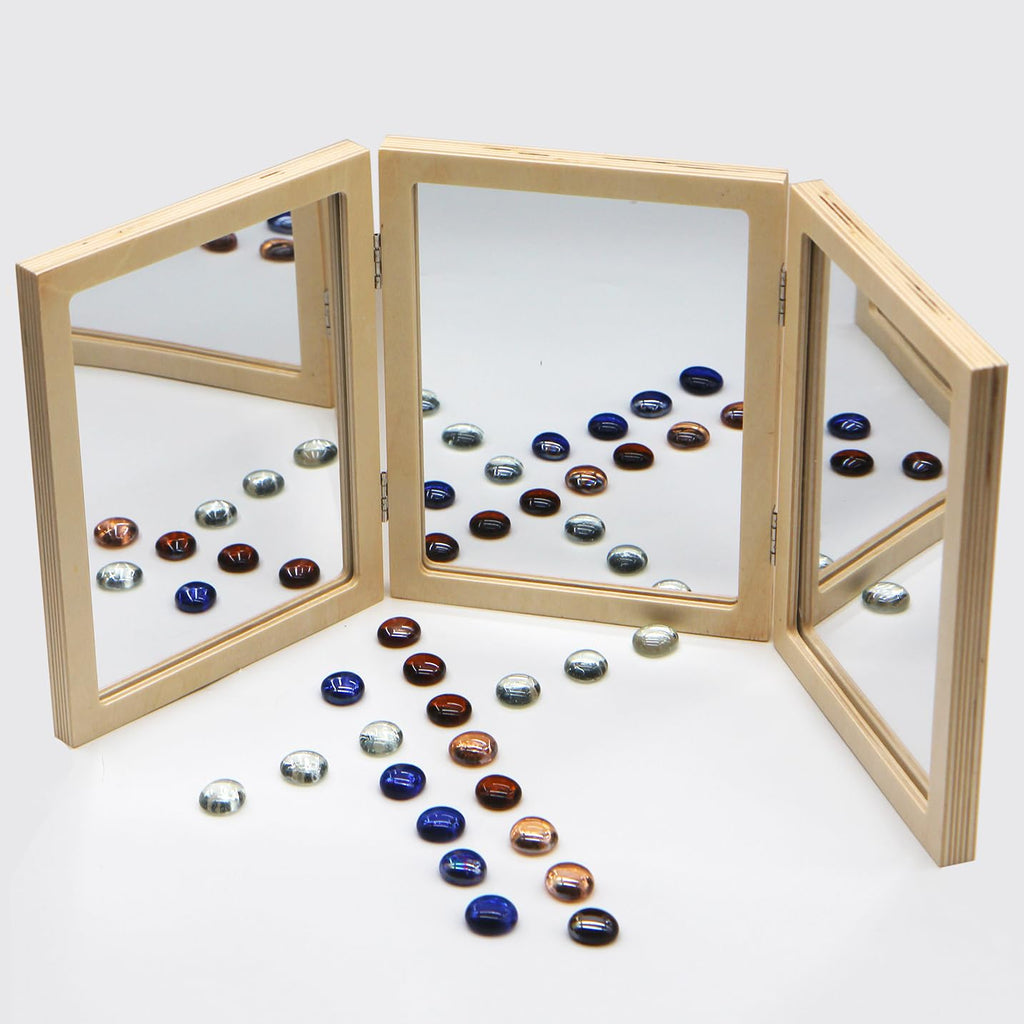 SZREGGIO Montessori & Reggio Inspired Children Mirror, Preschool Classroom Essential, 3 Panels, 3-in-1 Folding, Small Mirror for Light Table Explore