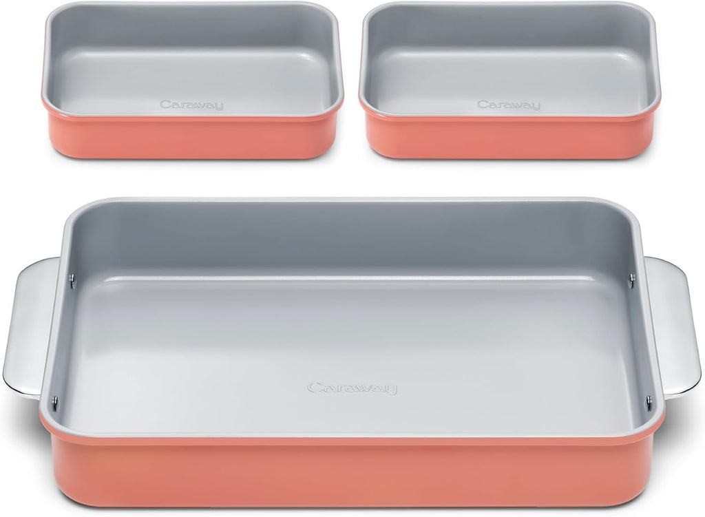 Caraway Nonstick Baking Pan Set - 2x 9" x 6.5" & 1x 9" x 13" - Non-Toxic, PTFE & PFOA Free - Deep Ceramic for Casseroles & Lasagna - Perracotta