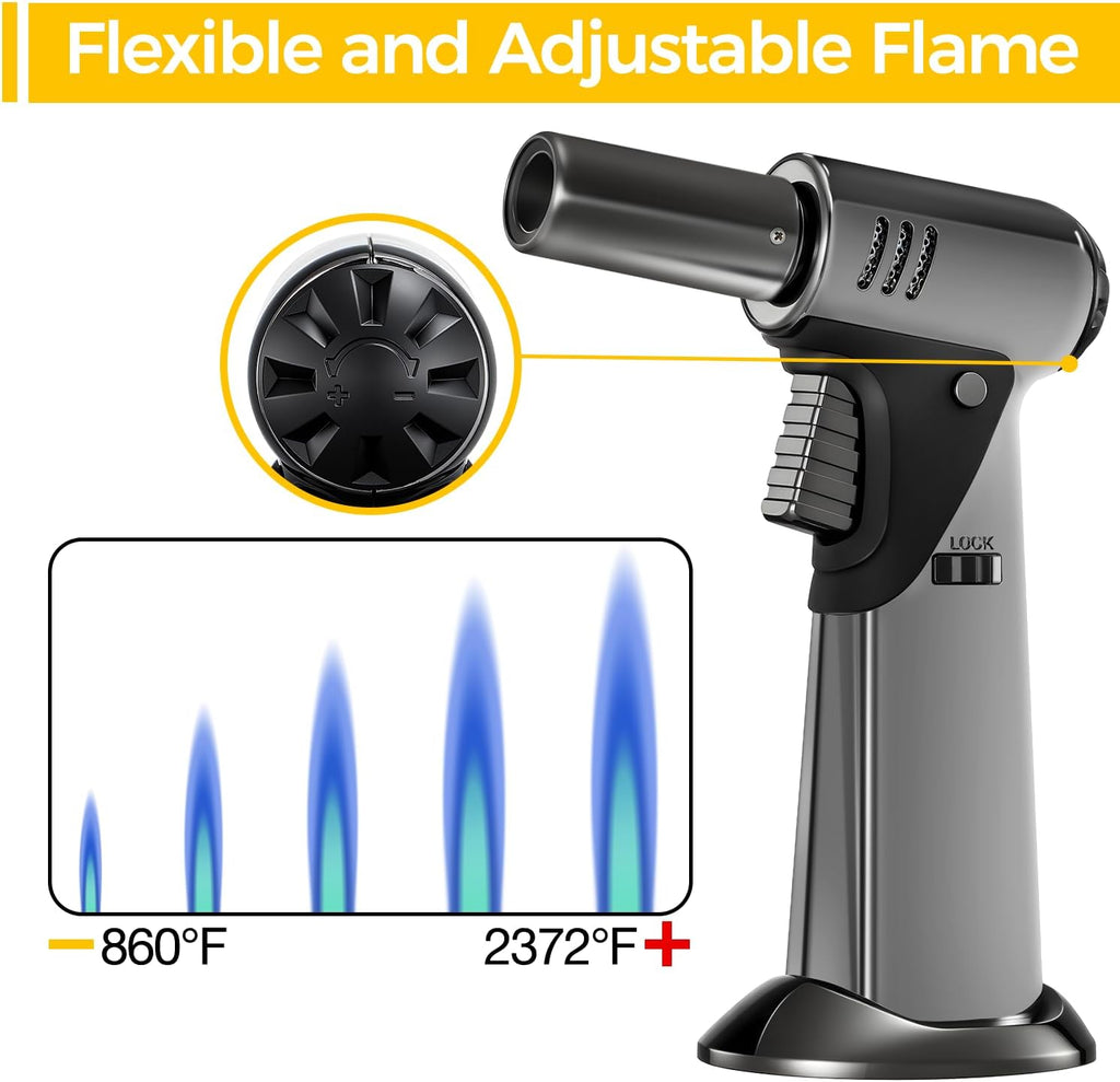 Skiennix Butane Torch - Adjustable Flame Kitchen Torch with Safety Lock for Baking & BBQ | Refillable Design