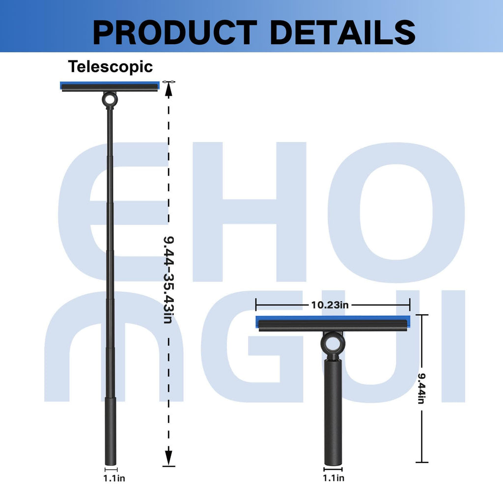 EHOMGUI Shower Squeegee for Glass Doors, Squeegee with Long Handle, Telescoping Squeegee for Shower, Extendable Window Cleaner Tool for Car Windows, Tile Walls, Sliding Door, Shower Glass Door