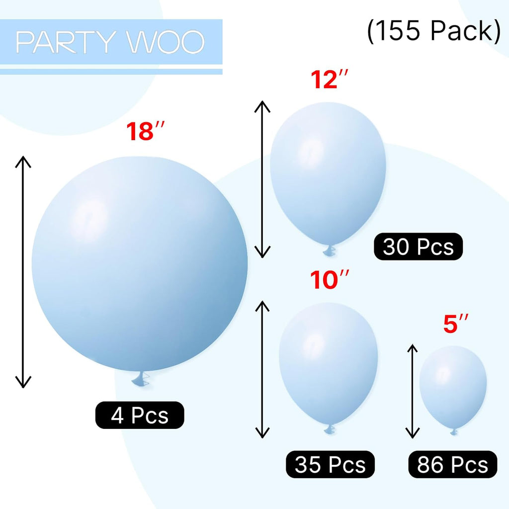 PartyWoo Baby Blue Balloon Arch Kit - 155pcs in Various Sizes for Graduation & Baby Showers